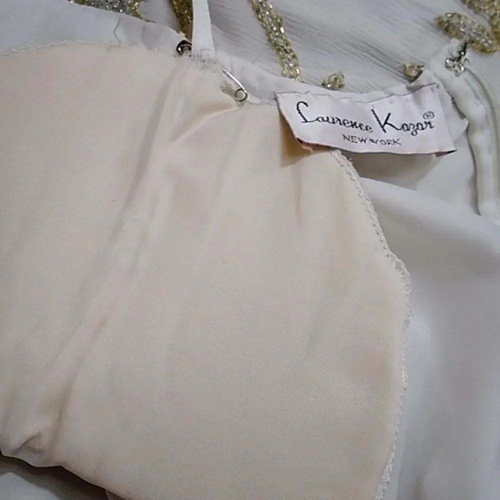 VTG Laurence Kazar New York Silk Gold Formal SquinWomen Top Blouse Size SP